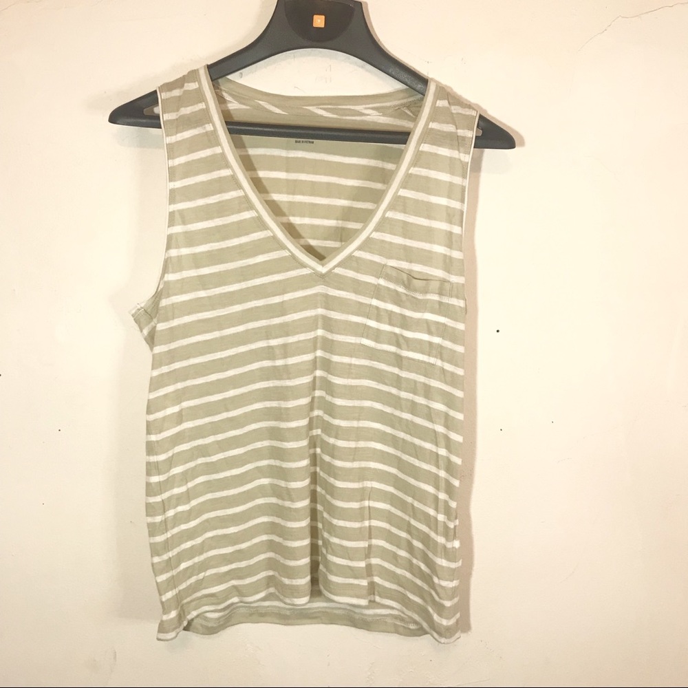 Madewell Green and White Striped Sleeveless Top
